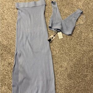 Light Blue Ribbed Maxi Two-Piece Set